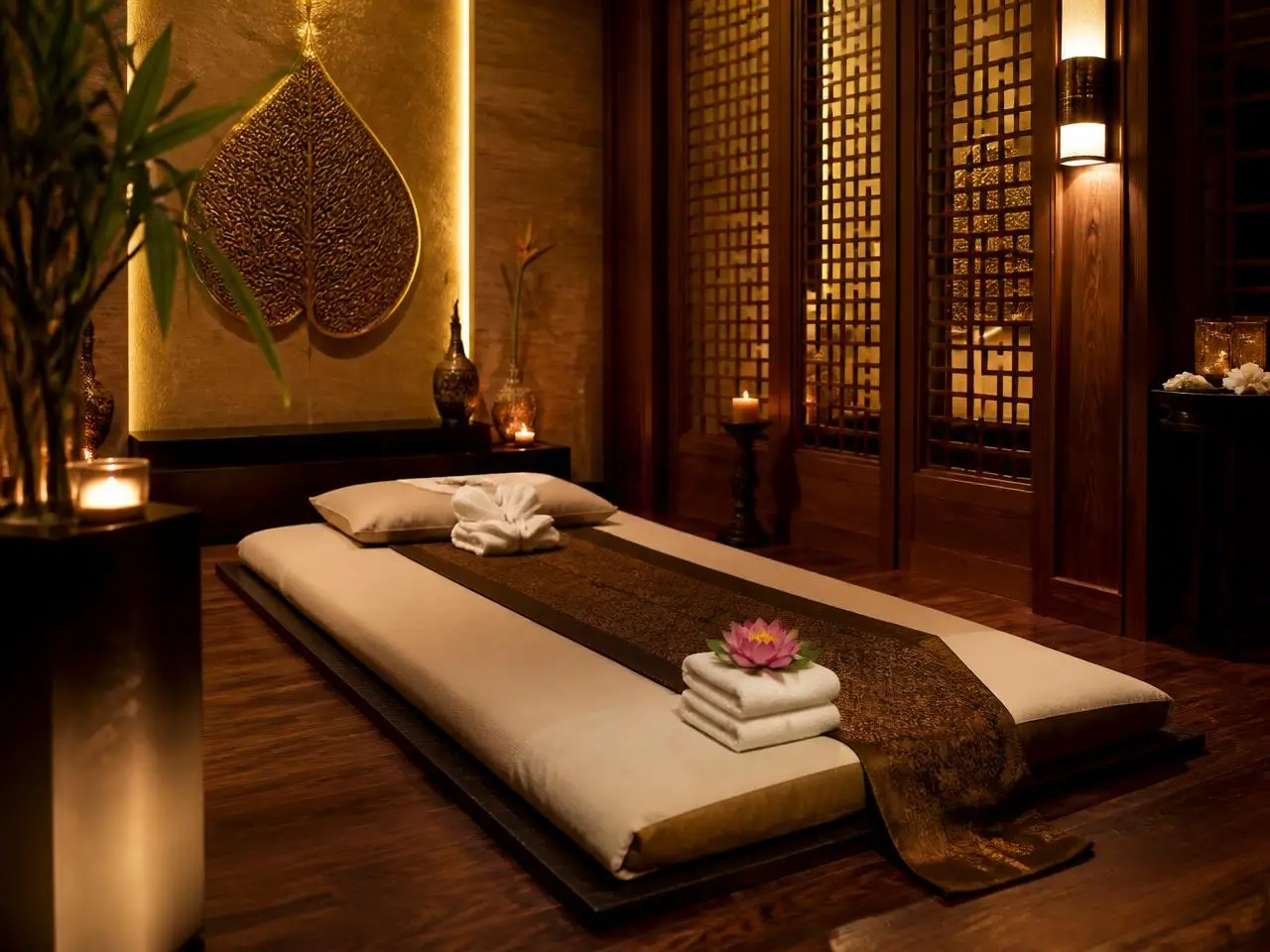 Private massage therapy room prepared at Le Glam Luxury Spa in Koramangala, Bengaluru